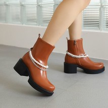 New Fall Winter Booties Women Patent Leather Chunky Heels Platform Ankle Boots P - £85.57 GBP