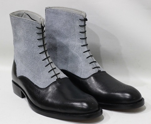 Men's New Handmade Formal Leather Boots Black Leather & Grey Suede High Ankle