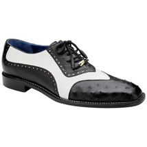 Belvedere Genuine Ostrich Quill Italian Leather Wing Tip Shoes Sesto Black/White - $459.00