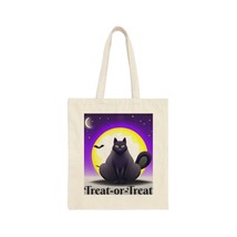 Funny Halloween Fat Cat Treat or Treat/ Trick or Treat Cotton Canvas Tote Bag - £14.38 GBP