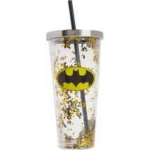 Spoontiques DC Comics Black and Yellow Batman Logo Glitter Cup with Straw - $22.98