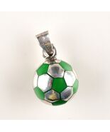 *Sterling Silver 925 Green Enameled Soccer Ball Charm Pendant 0.7 Inch - $49.99