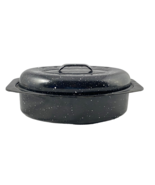 Heavy Graniteware Roasting Pan with Lid Vintage Chicken Size 15 X 8 Blue... - $14.99