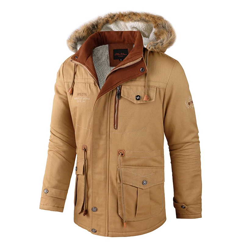 Men Fashion Winter Warm Fleece Thick Windbreaker Jacket Coat Parkas Men  Cotton  - £74.27 GBP