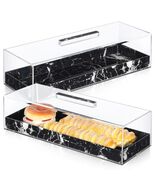 Dandat 2 Pcs Rectangular Serving Tray with Lid Grey Black Marbleized Grain - $65.42