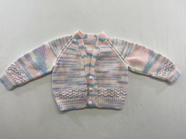 Hand Knitted Baby Girls Long Sleeve Button Up V Neck Cardigan Sweater Pink Blue  - £8.52 GBP