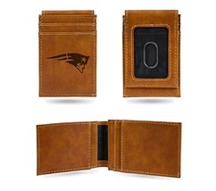 NFL New England Patriots Laser Engraved Front Pocket Wallet Brown 2.75" x 4" New - $13.88
