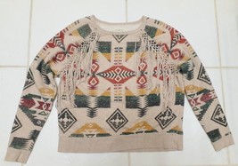 Denim &amp; Supply Ralph Lauren Native Print Terry Sweatshirt Fringed Women&#39;s M - £30.77 GBP