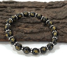 Black Onyx Om Gemstone 8 mm Beads Stretch with Chakra Bracelet CSB-42 - £8.62 GBP