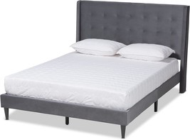 King-Size Gothard Bed (Platform), Baxton Studio, Grey/Dark Brown. - £127.65 GBP