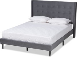 King-Size Gothard Bed (Platform), Baxton Studio, Grey/Dark Brown. - £124.67 GBP