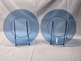 ANCHOR HOCKING 10” Dinner Plates DENIM BLUE Glassware - USA Made Pair Of 2 - $15.38