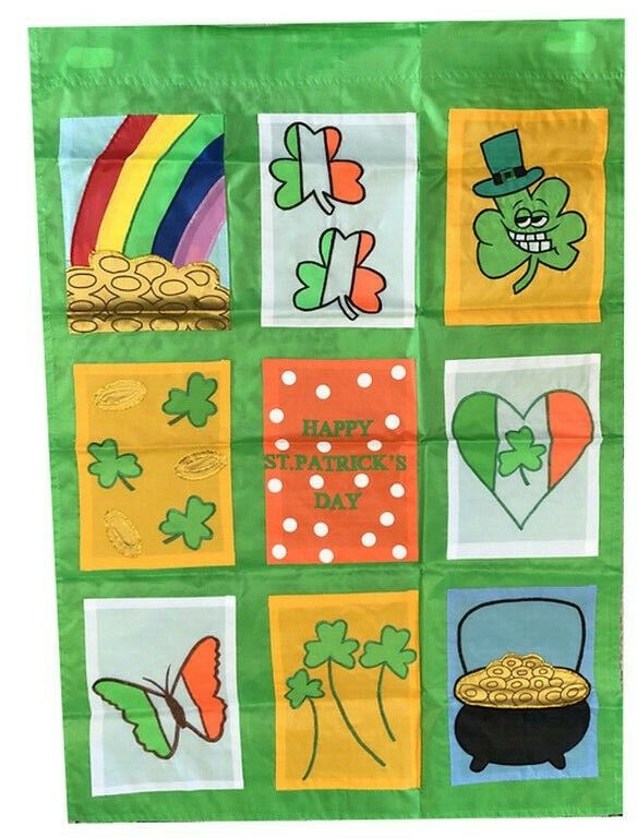 Primary image for St. Patrick's Day House Flag Happy Shamrocks Irish Rainbow Pot Of Gold 28x40"