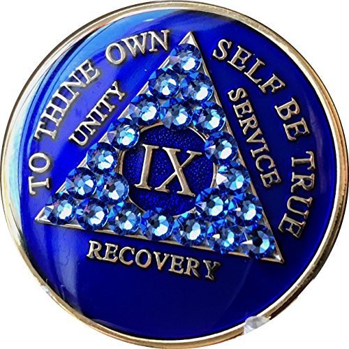 9 Year AA Medallion Sapphire Blue Crystal Tri-Plate Chip