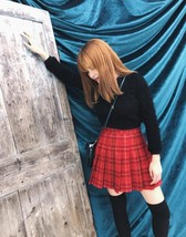 Wool-blend Red Plaid Skirt Plus Size Women Girl Winter Plaid Skirt Outfit image 1