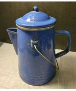 VINTAGE BLUE &amp; WHITE SPECKLED ENAMELWARE COFFEE POT - $41.73