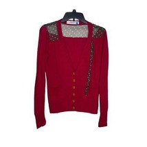 Sparrow Anthropologie Women Cardigan Sweater Chiffon Bow Polka Dot Red Size XS - £15.90 GBP