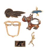6 Vintage Random Cute Lapel Pin Tacks Some with Rhinestones - $8.59