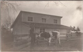 RPPC Young Man Showing off Cow c1909 Real Photo Postcard Z24 - £9.55 GBP