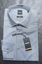 Hugo Boss Men&#39;s Hank Kent Slim Fit Blue Stretch Cotton Dress Shirt 38 15 - $71.27