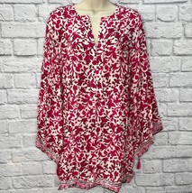 Soft Surroundings Pink White Paisley Avignon Kimono Tunic Blouse Size M Tassel - £30.92 GBP