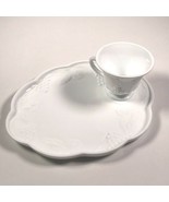 Milk Glass Snack Plate &amp; Tea Cup Set White Grape Vine Vtg 2 pc - £8.48 GBP