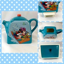 Disney Tea Pot Mickey & Minnie Mouse Pluto Sledding Small Teal Teapot - $7.56