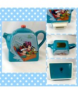 Disney Tea Pot Mickey &amp; Minnie Mouse Pluto Sledding Small Teal Teapot - $7.56