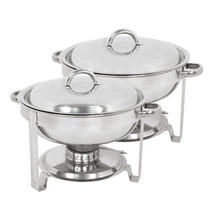 2 Pack Round Chafing Dish 5 Quart Stainless Steel Full Size Tray Buffet Catering - £84.67 GBP