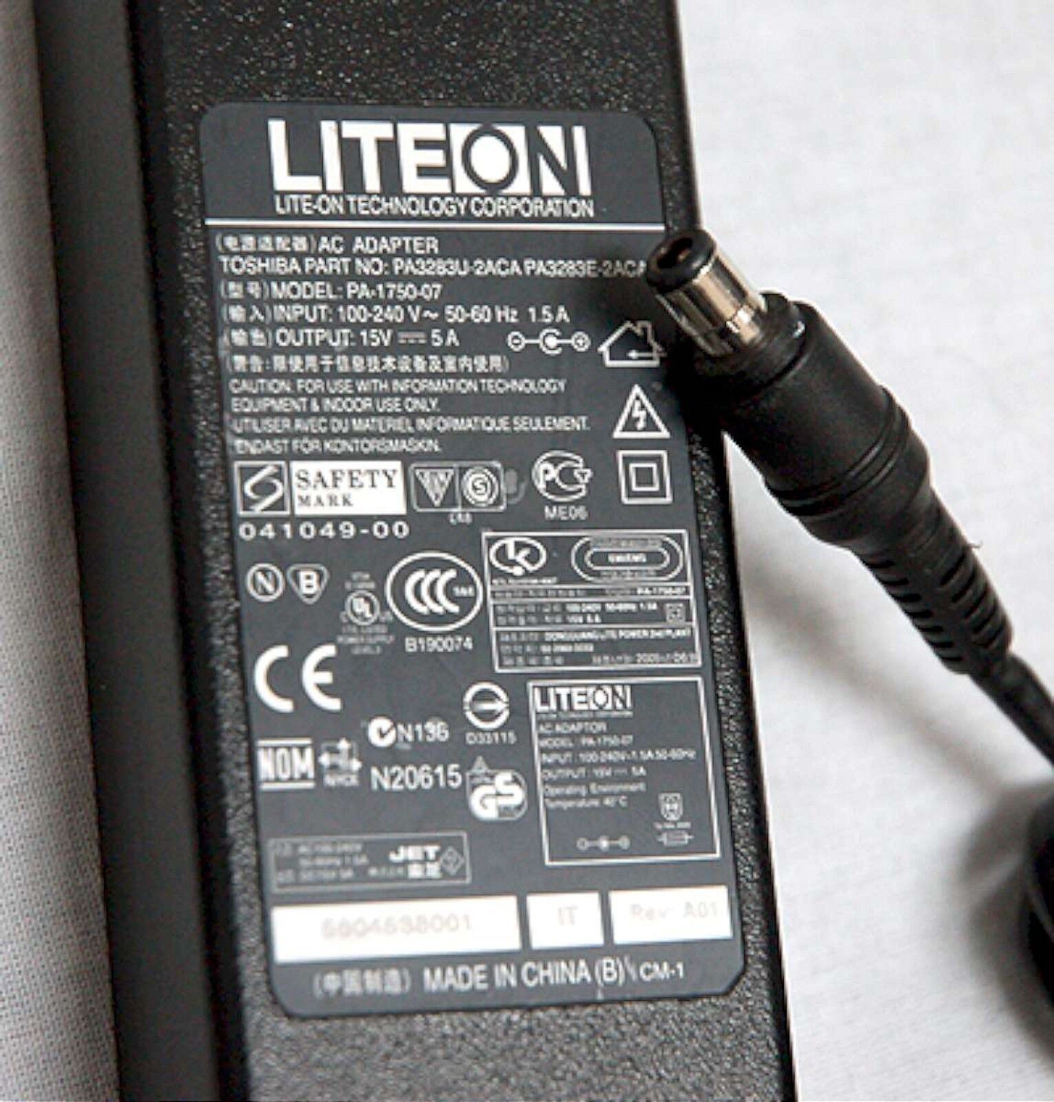 OEM Lite-On Toshiba PA3283U Laptop AC Adapter 15v 5a 75w p105 m45 m115 a105 r205 - $16.98