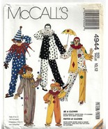  McCalls Pattern 4944 Clown Costume UNCUT Size Adult XSmall  Vintage - $4.00