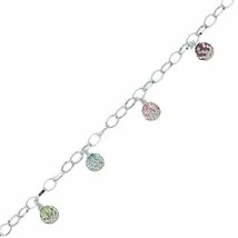 925 Sterling Silver Rhodium Multi Color Crystal Ball Dangle Rolo Bracelet 7.5&quot; - £76.56 GBP