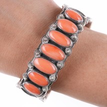 6 7/8&quot; Harry H Begay Ingot Silver and coral heavy stamped bracelet - £1,192.02 GBP
