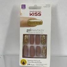 #82939 Kiss Gel Fantasy Press-On Long Nails KGND101G pearl pink &amp; Gold glitter - £7.33 GBP