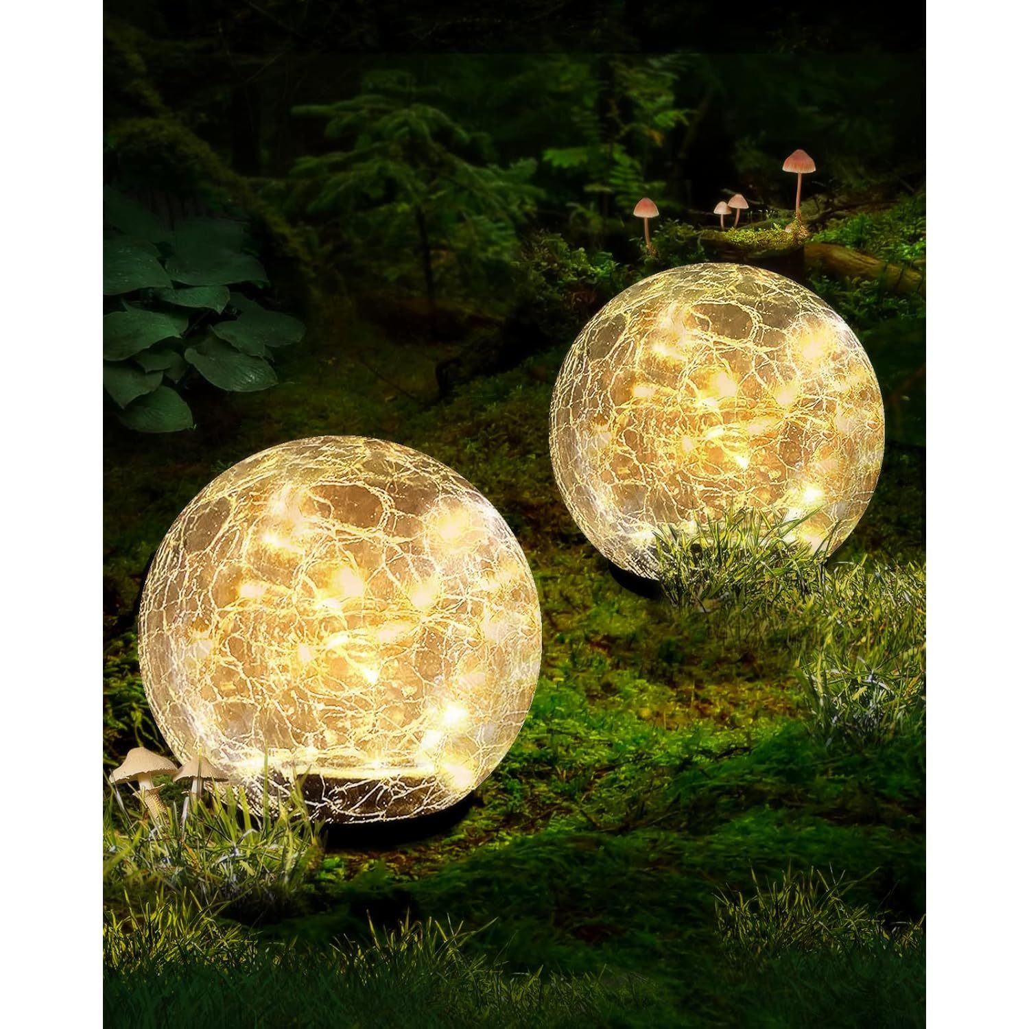 Garden Solar Ball Lights Outdoor Waterproof, 50 Led Cracked Glass Globe Solar Po