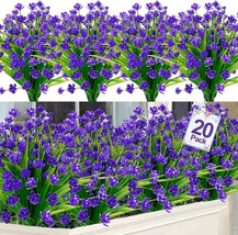 Turnmeon 20 Bundles Artificial Flowers For Outdoor Decoration, Spring, Purple - £26.90 GBP