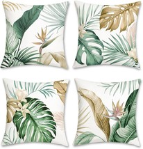 Bonhause Tropical Leaves Throw Pillow Covers 18 X 18 Inch Green Brown Leaf - $38.99