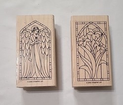 Stampin Up Vintage 2000 Stained Glass Window Lot Of 2 Wood Mounted Rubbe... - $14.73