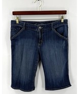 Eddie Bauer Bermuda Jean Shorts Size 10 Slightly Curvy Fit Dark Blue Denim - $23.76