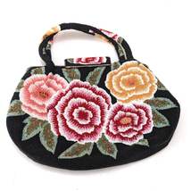 Fully Beaded Floral Evening Handbag Purse Lined Multicolor Roses - £102.57 GBP