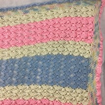 Baby Crib Blanket Afghan Throw 36&quot; x 36&quot; Pink Blue Cream Soft Hand Crocheted - £20.96 GBP
