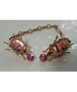 Vintage Gold-tone Pink Art Rhinestone Insect/Bug Sweater Guard/Clips Rare - $343.38 CAD