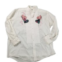 Vintage 90s Tuxedo Shirt Chaplin White Hearts Embellishment Womens Size 2X /3X - £21.20 GBP