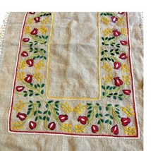 Floral Embroidered Table Runner Red Flowers Centerpiece Vines Rectangle ... - £29.23 GBP