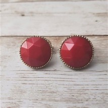 Vintage Clip On Earrings - Faceted Red Circle with Gold Tone Halo - $12.99