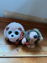 Lot of Small Ty Tan Plush HAZEL Hedgehog &amp; &amp; Russ Bown w Red Rose Stuffed Animal - £6.04 GBP