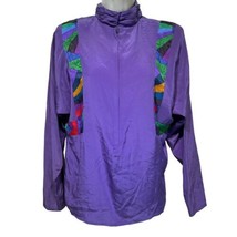 Vintage brijo 3/4 zip purple geometric Long Sleeve Silk Blouse Top - £23.34 GBP