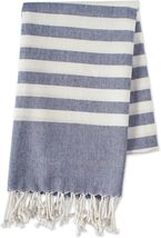 Luxury 100% Cotton Nautical Blue Fouta Towel - Versatile Beach &amp; Home Use - $25.69