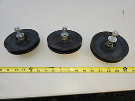 23RR98 SET OF 3 PULLEYS FROM EXERCISE BENCH: PARABODY, 4-1/2&quot; DIAMETER, ... - $13.04