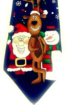 Hallmark Christmas Tie 60&quot; Santa Reindeer Snowman Snowflakes Black 100% Silk - £6.71 GBP
